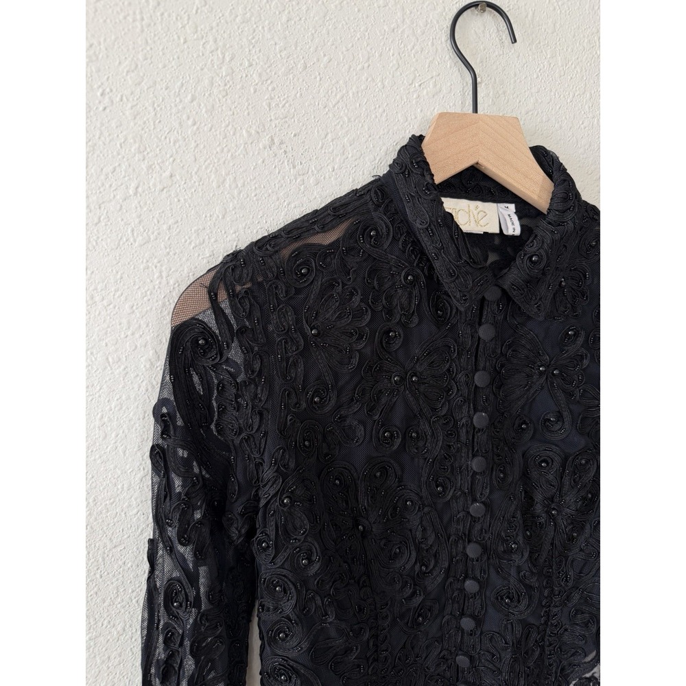 Vintage Cache Bolero Western Black Beaded Sheer Lace Cropped Cardigan Witchy Med - Picture 2 of 9